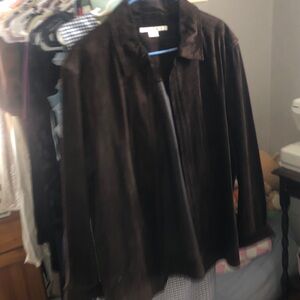 Dark Brown Suede faux leather Zip-Front Jacket/ shacket